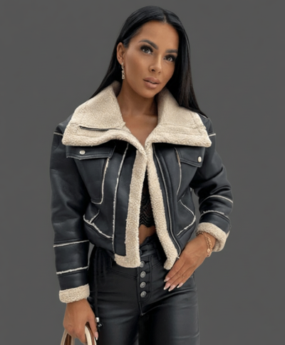 Fleece-gefütterte Damen Lederjacke aus Kunstleder – Stilvoll und warm in Schwarz