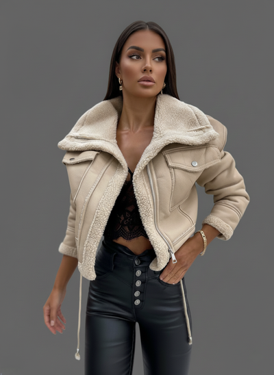 Fleece-gefütterte Damen Lederjacke aus Kunstleder – Stilvoll und warm in Schwarz